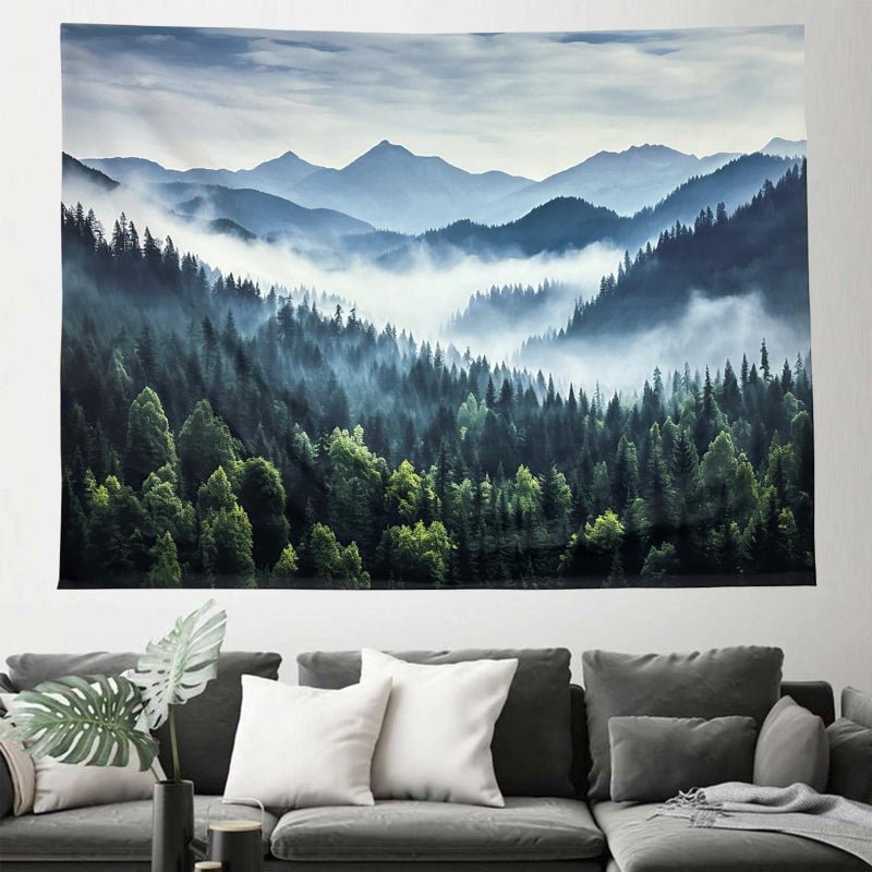 TUGCAY Misty Mountain Forest Tapestry Foggy Tree Tapestry Nature Scenery Landscape Wall Tapestries Aesthetic for Bedroom Living Room Dorm Office Decor 60 x 50 Inches - Image 4