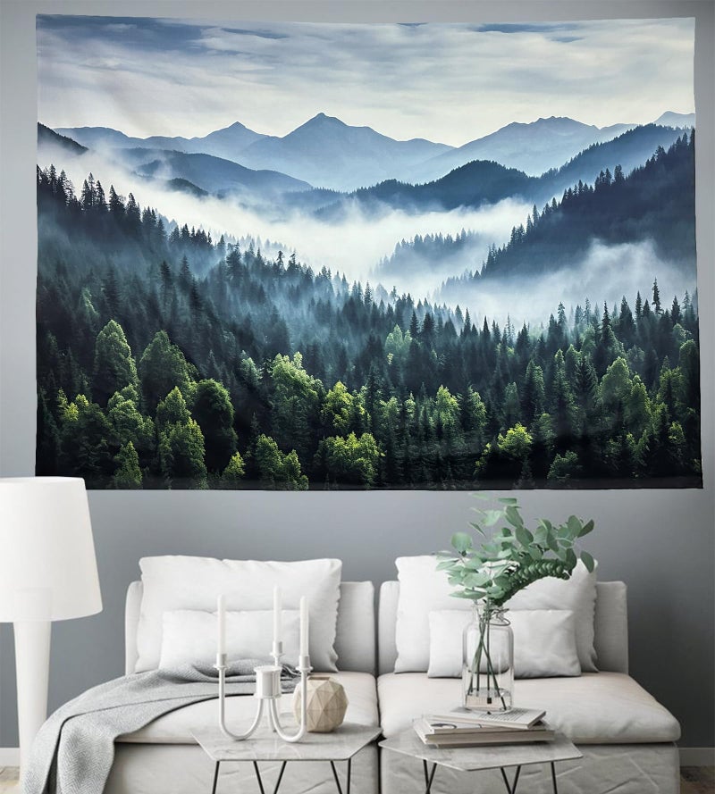 TUGCAY Misty Mountain Forest Tapestry Foggy Tree Tapestry Nature Scenery Landscape Wall Tapestries Aesthetic for Bedroom Living Room Dorm Office Decor 60 x 50 Inches - Image 3
