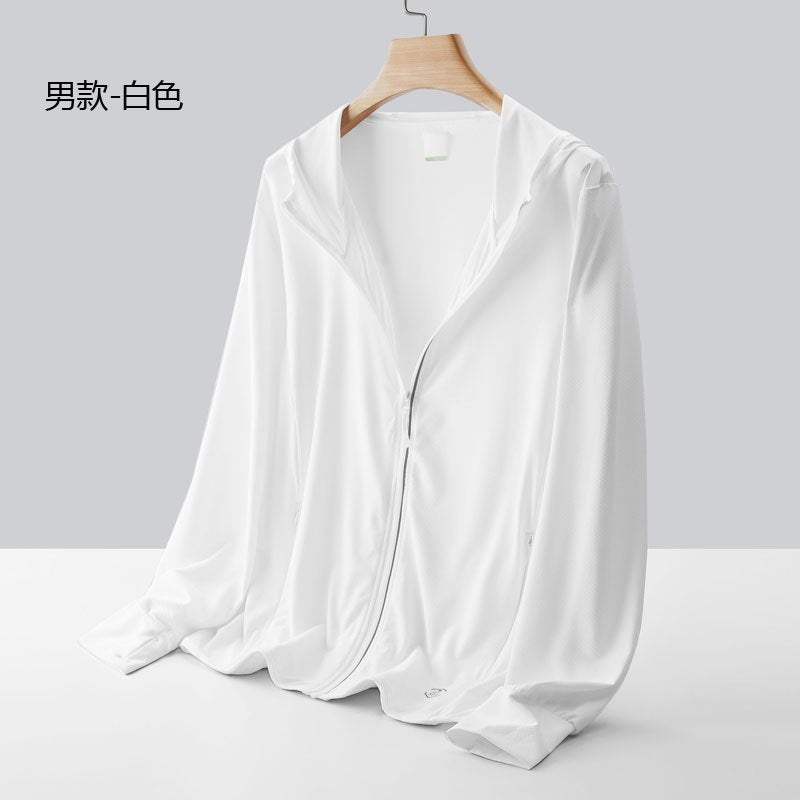 Generic 2025 new sunscreen clothing womens ice silk sunscreen coat anti-ultraviolet thin breathable sunscreen clothing mens printed wholesale Male-White
