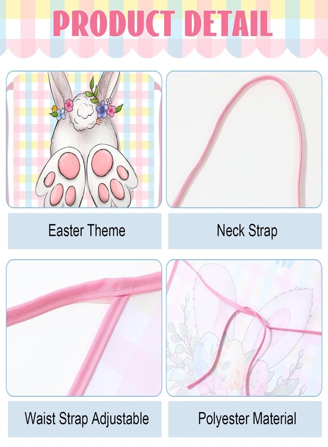 Skicuff 4 Pack 23x30 Inch Easter Bunny Eggs Aprons Buffalo Plaid Aprons Vintage Chef Bib Adjustable Washable Kitchen Aprons(Vivid Style) - Image 2