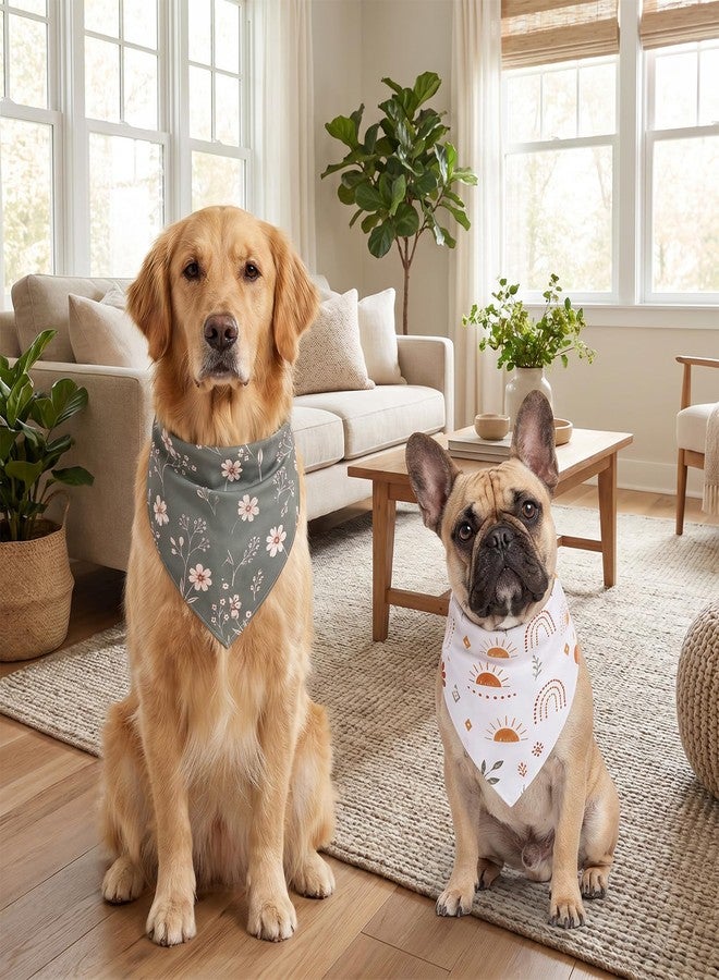 Xosjska 2 PCS Boho Floral Dog Bandanas, Summer Flower Daisy Dog Scarf Adjustable Triangle Dogs Bibs Boho Daisy Puppy Neckerchief Washable Pet Bandanas for Girl Dogs Large Medium Pets Birthday Costume - Image 2