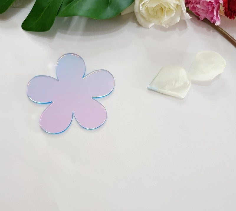 MEYA Rainbow Acrylic Coasters Set of 2 Flower Shaped Transparent and Iridescent Acrylic Not Dishwasher Safe - Image 1