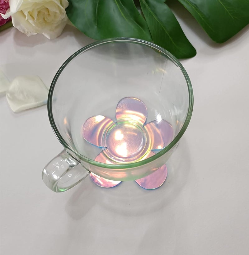 MEYA Rainbow Acrylic Coasters Set of 2 Flower Shaped Transparent and Iridescent Acrylic Not Dishwasher Safe - Image 4