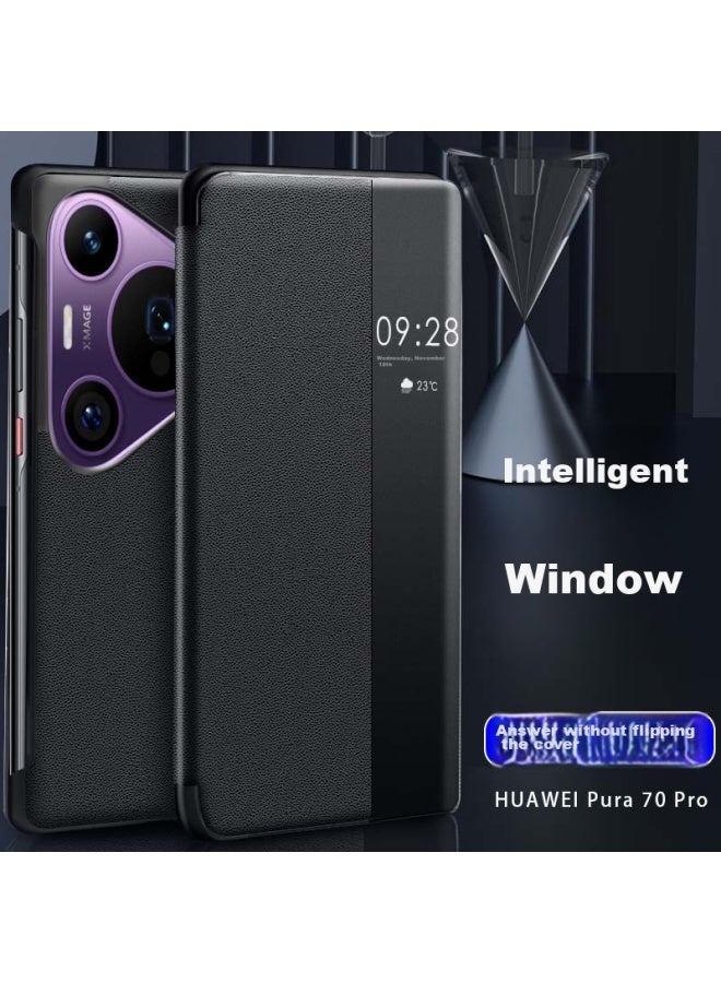 Freeson Case For Huawei Pura 70 Pro, P70pro+ Window Cover, Full Protection Shockproof Business Case , Black - Image 1