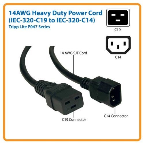 Tripp Lite كابل طاقة ثقيل من تريپ لايت، 15A، 14AWG (IEC-320-C19 إلى IEC-320-C14) بطول 4 أقدام (P047-004) - Image 2