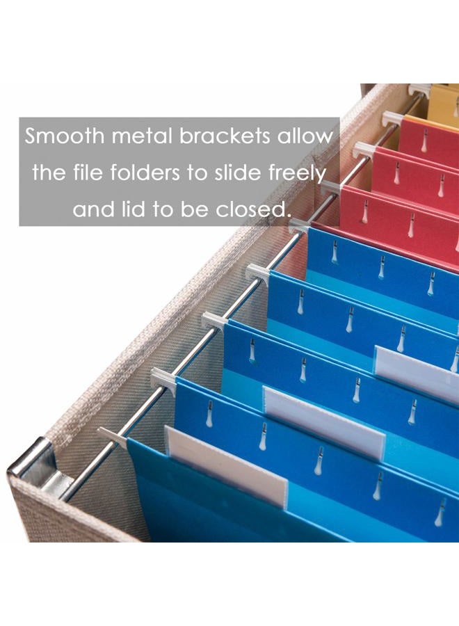 PRANDOM File Organizer Box - Set of 2 Collapsible Decorative Linen Filing Storage Hanging File Folders with Lids Office Cabinet Letter Size Light Grey (14x9.3x10.8 inch) - Image 4