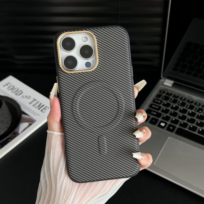 غطاء واقي، أسود، باللون الأسود ملمس جلد، حماية من السقوط، مقاوم للصدمات لـ iPhone 16 / 16 Plus / 16 Pro / 16 Pro Max للحمل اليومي للاستخدام المتكرر خفيف الحمل - Image 1