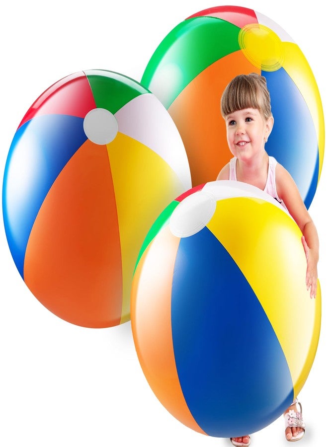 Bedwina 24-inch Giant Beach Ball - (Pack of 3) Big Inflatable Beach Balls for Pool Toys, Blow Up Large Inflatable Ball Toys for Kids Pool Parties, Themed Birthdays, Beach Events, Summer Party Decorations - Image 1