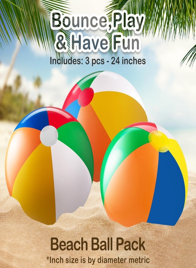 Bedwina 24-inch Giant Beach Ball - (Pack of 3) Big Inflatable Beach Balls for Pool Toys, Blow Up Large Inflatable Ball Toys for Kids Pool Parties, Themed Birthdays, Beach Events, Summer Party Decorations - Image 3