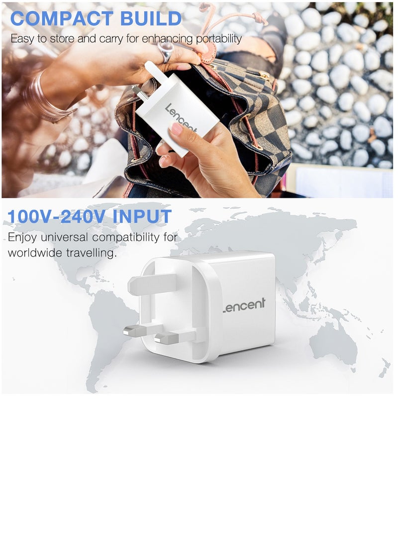 Lencent - USB Wall Charger(2 PACK),3-Port 17W/3.4A USB Charger Plug Cube Portable UK Power Adapter Plug with Smart IC Technology for iPhone,iPad,Samsung Galaxy,Huawei and etc White - Image 1