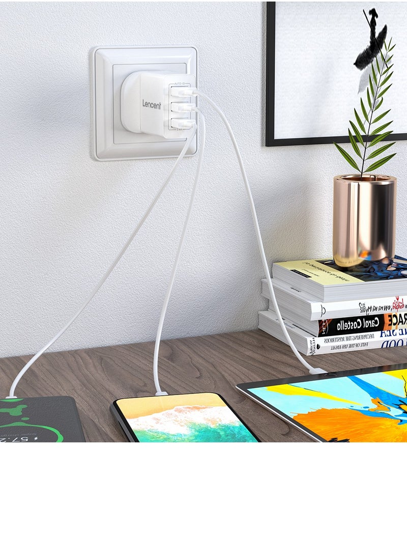 Lencent - USB Wall Charger(2 PACK),3-Port 17W/3.4A USB Charger Plug Cube Portable UK Power Adapter Plug with Smart IC Technology for iPhone,iPad,Samsung Galaxy,Huawei and etc White - Image 1