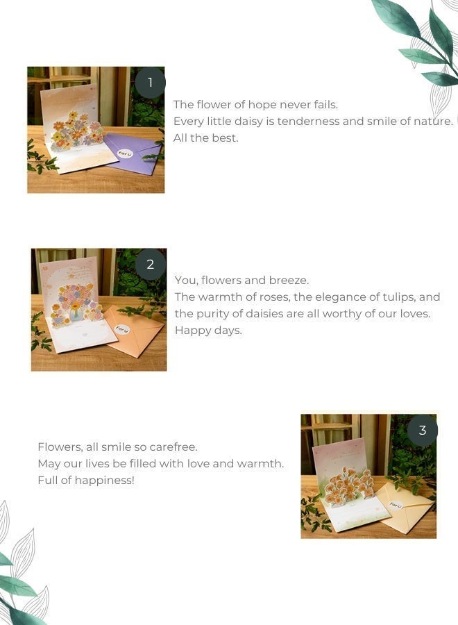 3-Pack 3D Pop-Up Flower Wish Cards,Handwritten Thank You Cards,Greeting Cards,Holiday Cards,with Envelopes & Stickers for Gratitude, Wishes - Image 2