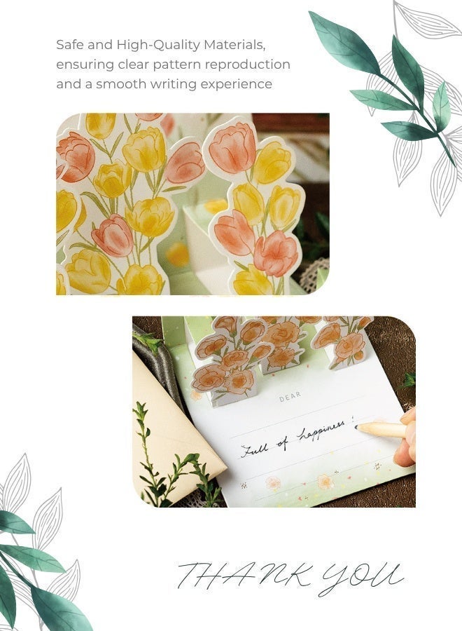 3-Pack 3D Pop-Up Flower Wish Cards,Handwritten Thank You Cards,Greeting Cards,Holiday Cards,with Envelopes & Stickers for Gratitude, Wishes - Image 3