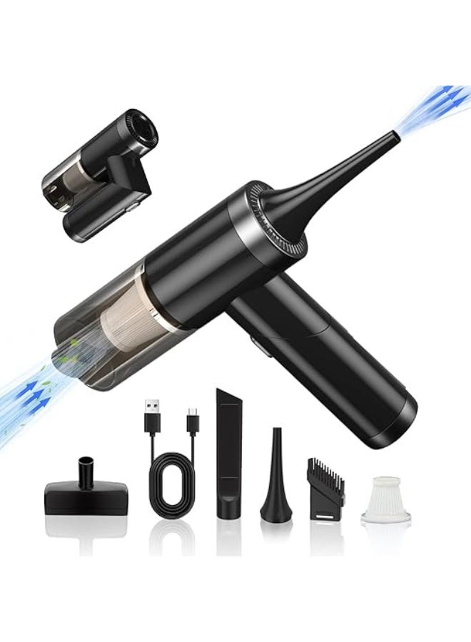 Xoopla 2 in 1 Car Vacuum & Air Duster Foldable Compressed Air Duster Rechargeable Portable Handheld Vacuum Cordless Keyboard Cleaner Air Blower & Mini Vacuum Cleaning for Car/Computer/House Black - Image 1