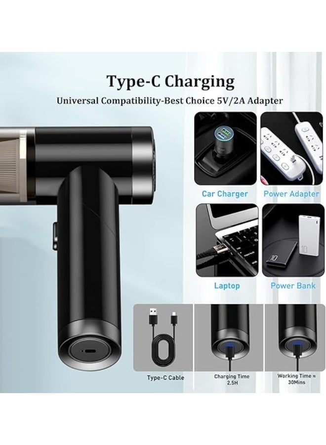 Xoopla 2 in 1 Car Vacuum & Air Duster Foldable Compressed Air Duster Rechargeable Portable Handheld Vacuum Cordless Keyboard Cleaner Air Blower & Mini Vacuum Cleaning for Car/Computer/House Black - Image 2