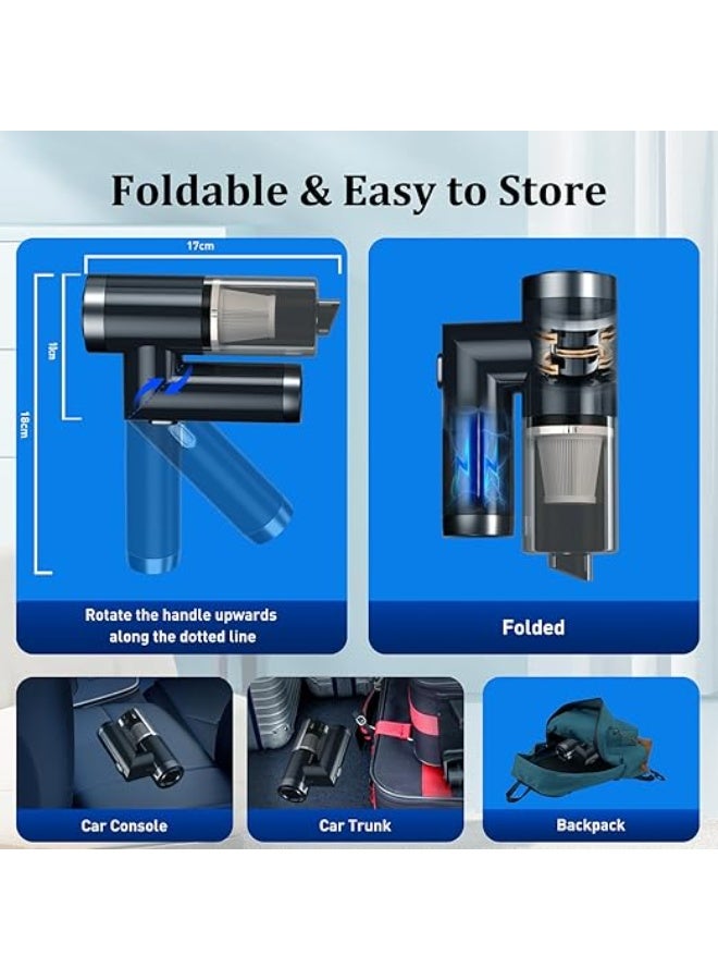 Xoopla 2 in 1 Car Vacuum & Air Duster Foldable Compressed Air Duster Rechargeable Portable Handheld Vacuum Cordless Keyboard Cleaner Air Blower & Mini Vacuum Cleaning for Car/Computer/House Black - Image 3