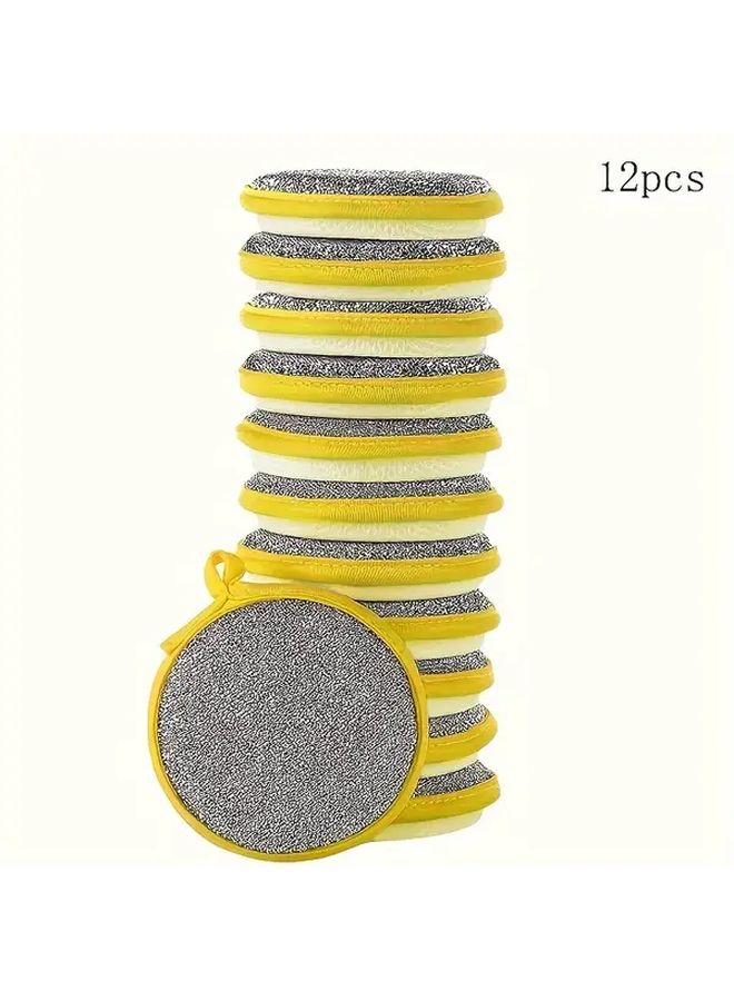 Yellow 12 Pack Thick Flexible Double Layer Dishwashing Sponge Cloth Commercial Kitchen Scrubber - Image 4