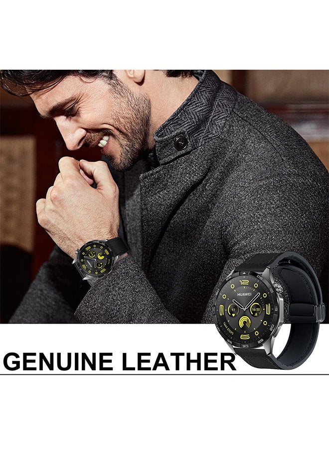 S-Color - حزام ساعة جلدي 22 ملم متوافق مع هواوي GT4 46 ملم/GT3 46 ملم/GT3 Pro/Watch 3/GT2e/GT2 pro/GT2 42 ملم 46 ملم حزام بديل متوافق مع ساعة سامسونج جالاكسي 3 45 ملم/جير S3 أسود - Image 1