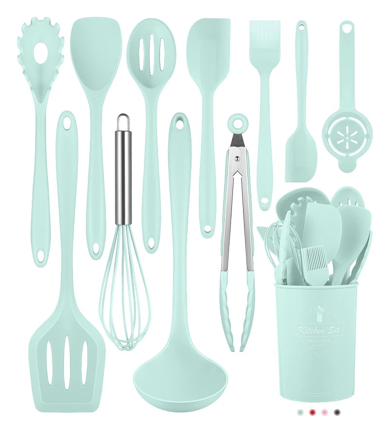Pranski Kitchen Utensils Set-12 Pieces Silicone Cooking Utensils Set (Dishwasher Safe) 392Â°F Heat Resistant Spatula Set,Kitchen Utensil Set for Nonstick Cookware,Best Kitchen Tools with Holder - Image 1