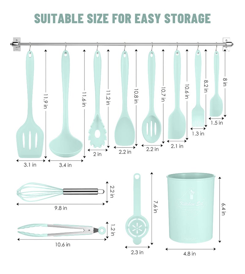 Pranski Kitchen Utensils Set-12 Pieces Silicone Cooking Utensils Set (Dishwasher Safe) 392Â°F Heat Resistant Spatula Set,Kitchen Utensil Set for Nonstick Cookware,Best Kitchen Tools with Holder - Image 2