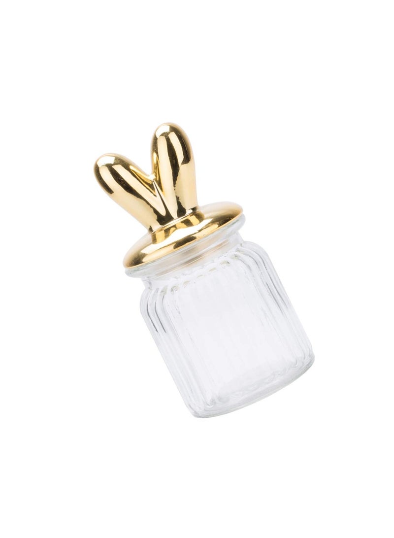 SOLARAE Clear Candy Jar Glass Jar Bunny Rabbit Shape Clear Candy Jar Food Storage Canister for Eater Party Tea Cookie Table Decoration Clear Glass Storage with Lid Biscuit Box Containers Size S - Image 1