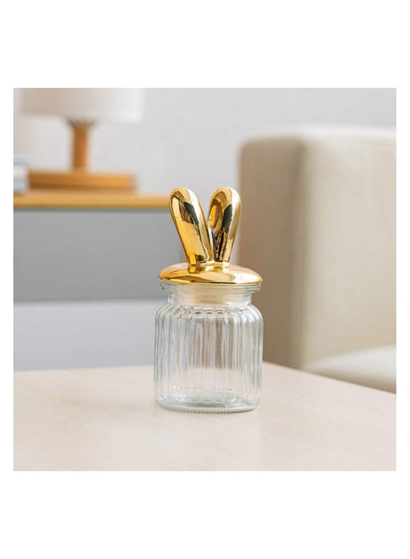 SOLARAE Clear Candy Jar Glass Jar Bunny Rabbit Shape Clear Candy Jar Food Storage Canister for Eater Party Tea Cookie Table Decoration Clear Glass Storage with Lid Biscuit Box Containers Size S - Image 4