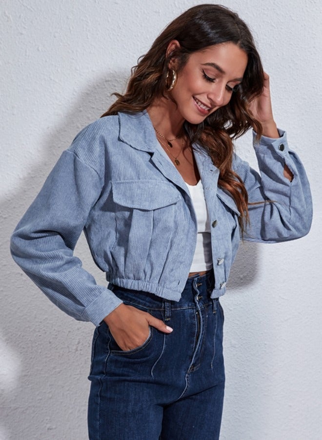 NIBEMINENT Women's coat corduroy jacket autumn and winter loose off-shoulder long-sleeved short coat  - Image 4