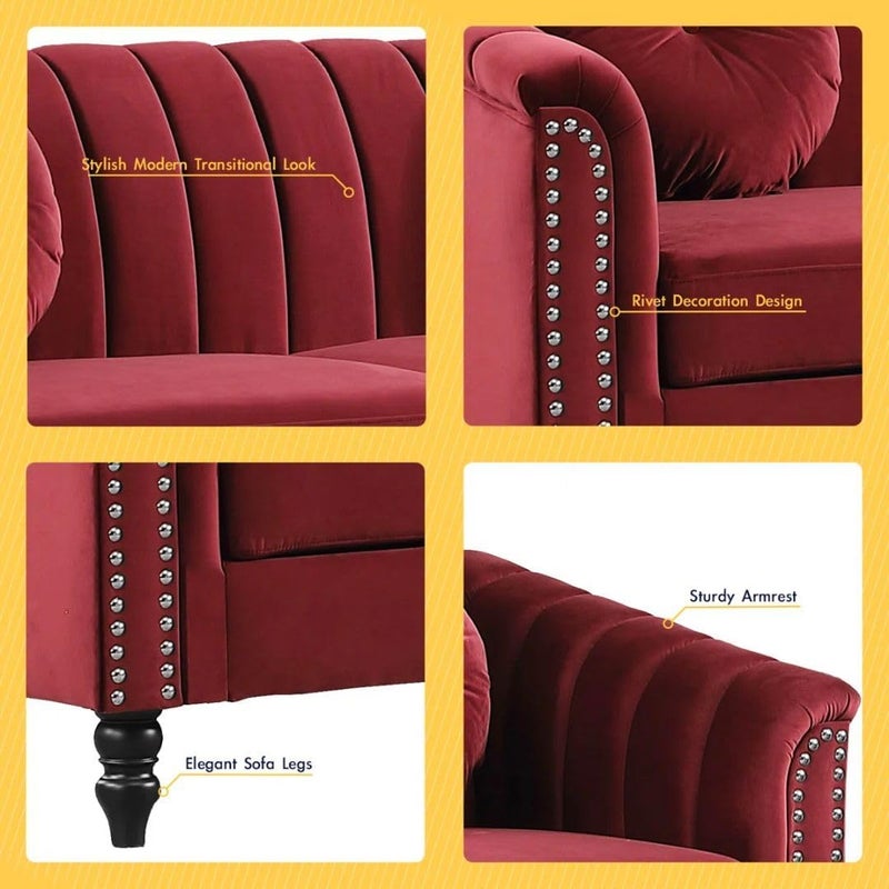 Comfynest طقم غرفة المعيشة من 3 قطع من المخمل - Image 3