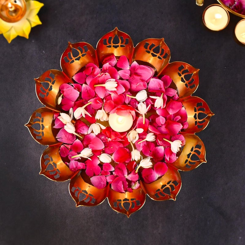 DecorTwist DecorTwist Decorative Urli Bowl 25 Inch Pack of 1 Metal Lotus Design Handcrafted Bowl for Floating Flowers Tea Light Candle Holder Home Living Room Office Wedding Diwali Decoration Items  - Image 3