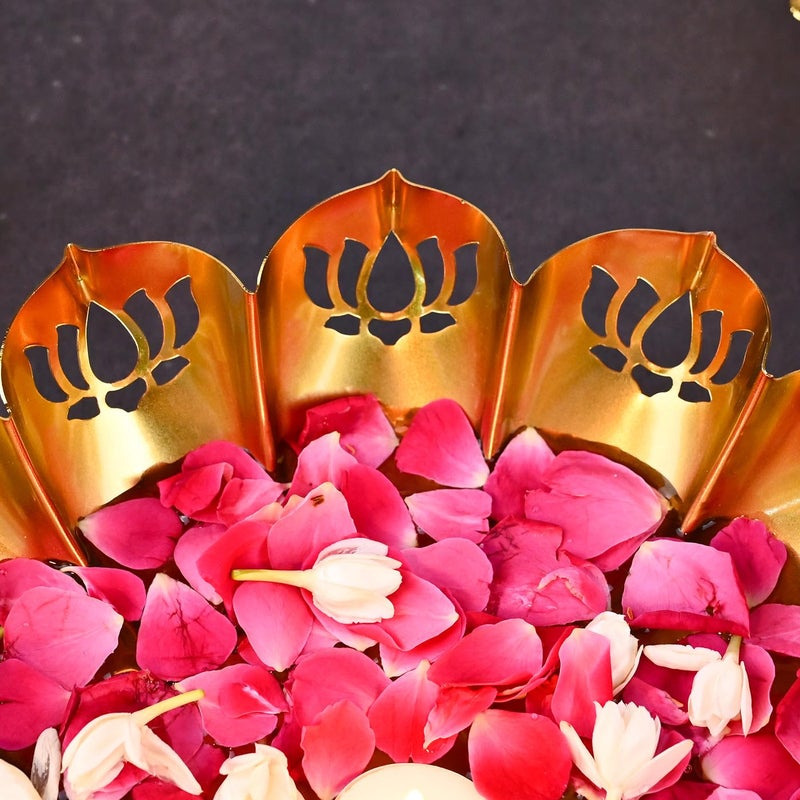 DecorTwist DecorTwist Decorative Urli Bowl 25 Inch Pack of 1 Metal Lotus Design Handcrafted Bowl for Floating Flowers Tea Light Candle Holder Home Living Room Office Wedding Diwali Decoration Items  - Image 2