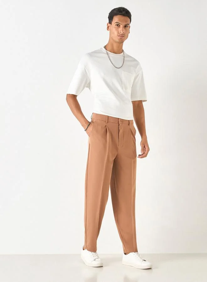Iconic Iconic Solid Pants with Button Closure and Pockets