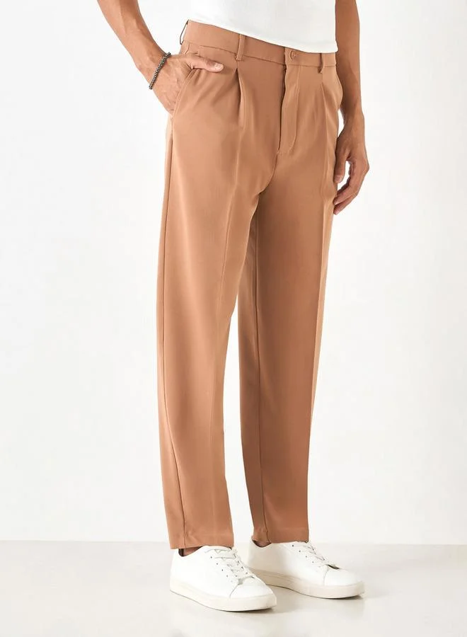 Iconic Iconic Solid Pants with Button Closure and Pockets
