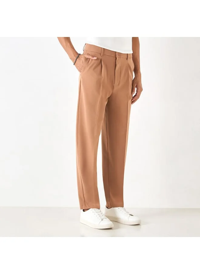 Iconic Iconic Solid Pants with Button Closure and Pockets