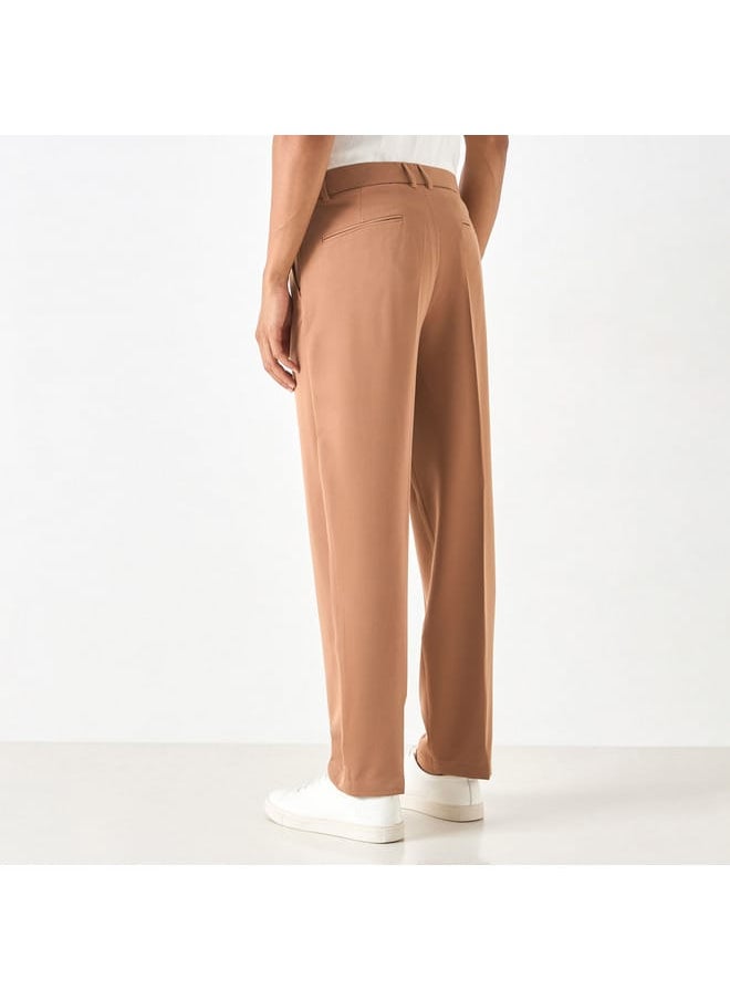 Iconic Iconic Solid Pants with Button Closure and Pockets  - Image 3