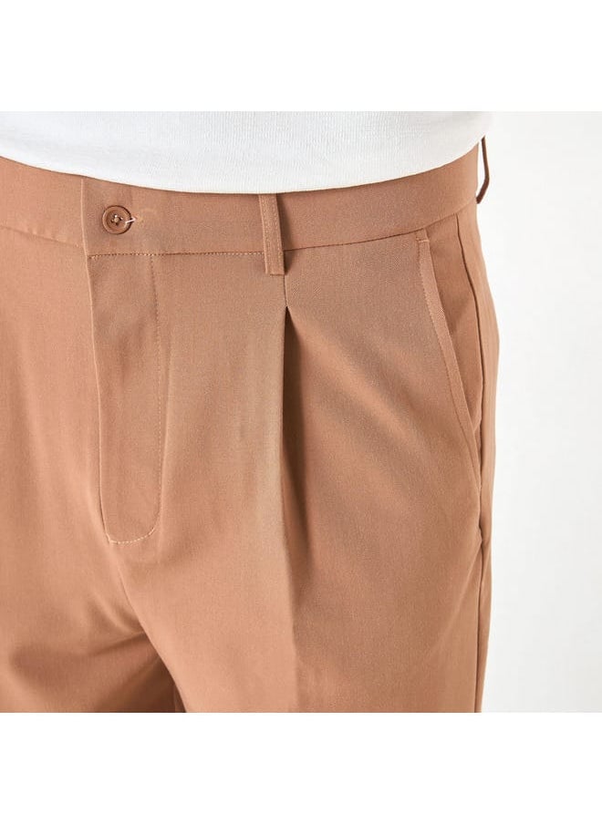 Iconic Iconic Solid Pants with Button Closure and Pockets  - Image 4