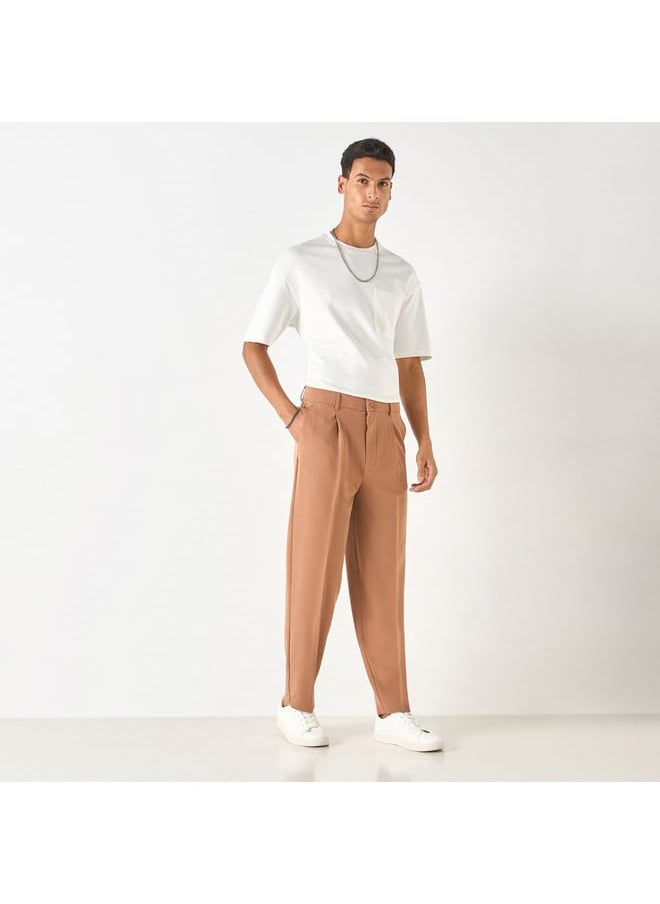 Iconic Iconic Solid Pants with Button Closure and Pockets  - Image 2
