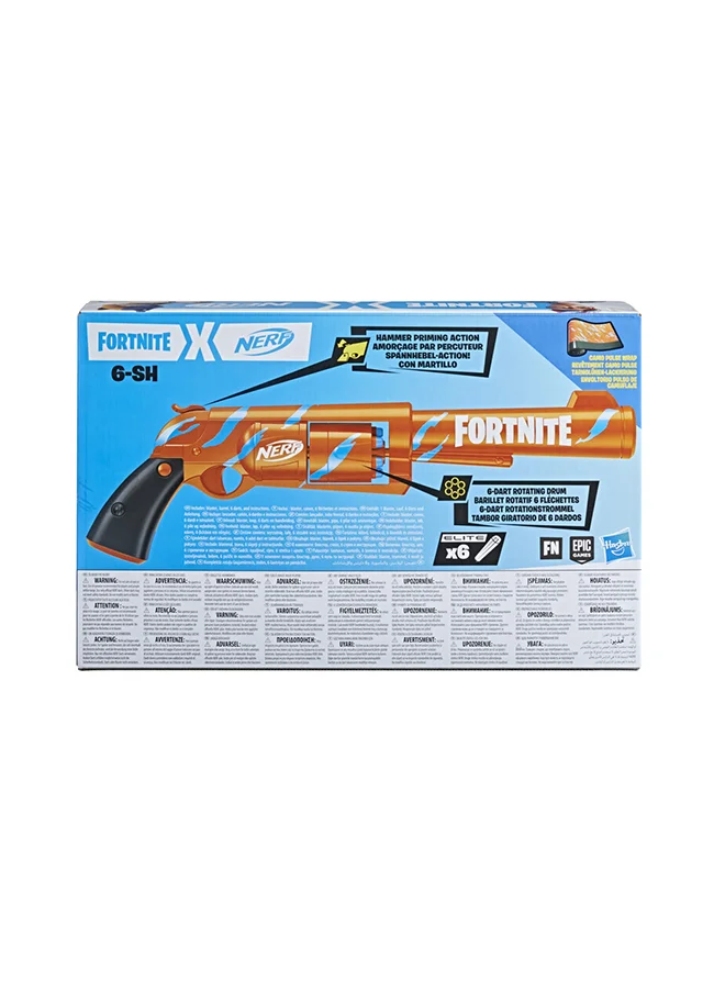 نيرف Fortnite 6-SH Dart Blaster -- Camo Pulse Wrap, Hammer Action Priming, 6-Dart Rotating Drum, Includes 6 Official Elite Darts