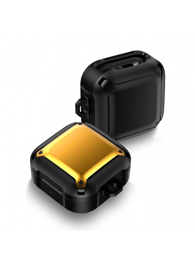 Samsung Galaxy Buds2 Protective Case Cover, Headphone Cover Rugged Shockproof TPU Two-Color PC With Buckle Hard Case Full Body, Protective Headphones Case for Galaxy Buds2 Pro (Black+Yellow)
