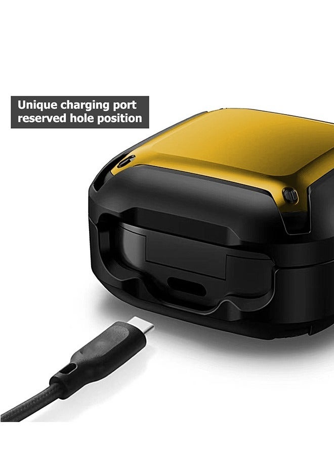 Samsung Galaxy Buds2 Protective Case Cover, Headphone Cover Rugged Shockproof TPU Two-Color PC With Buckle Hard Case Full Body, Protective Headphones Case for Galaxy Buds2 Pro (Black+Yellow) - Image 4