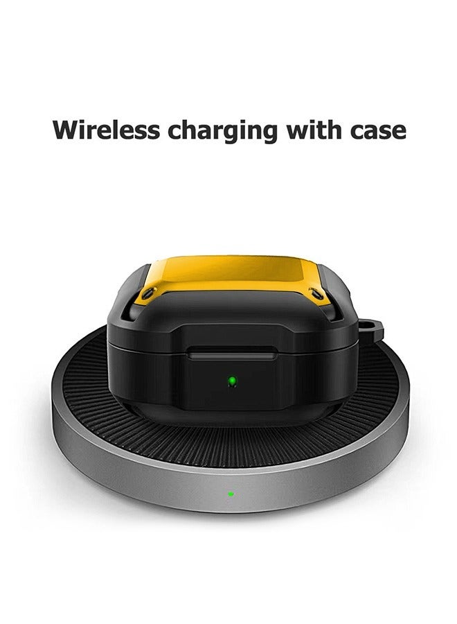 Samsung Galaxy Buds2 Protective Case Cover, Headphone Cover Rugged Shockproof TPU Two-Color PC With Buckle Hard Case Full Body, Protective Headphones Case for Galaxy Buds2 Pro (Black+Yellow) - Image 3