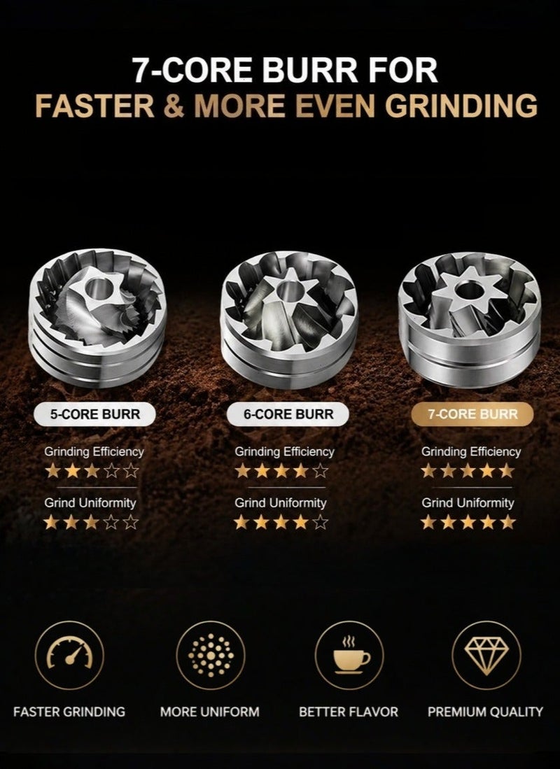 Professional Manual Coffee Grinder & Hand Grinder Coffee - Seven-Core 420 Stainless Steel Burrs Coffee Grinder Manual for Espresso, V60 & French Press - Dual Bearing with Walnut Handle - Black - Image 2