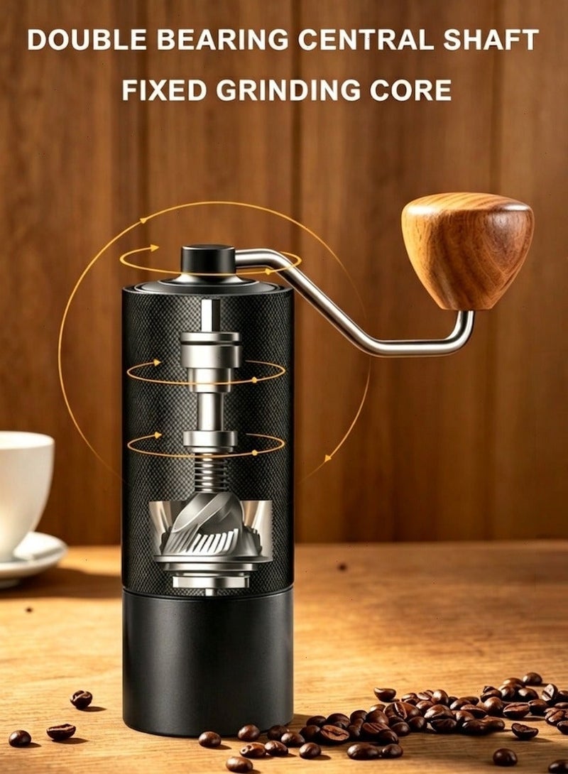 Professional Manual Coffee Grinder & Hand Grinder Coffee - Seven-Core 420 Stainless Steel Burrs Coffee Grinder Manual for Espresso, V60 & French Press - Dual Bearing with Walnut Handle - Black - Image 4