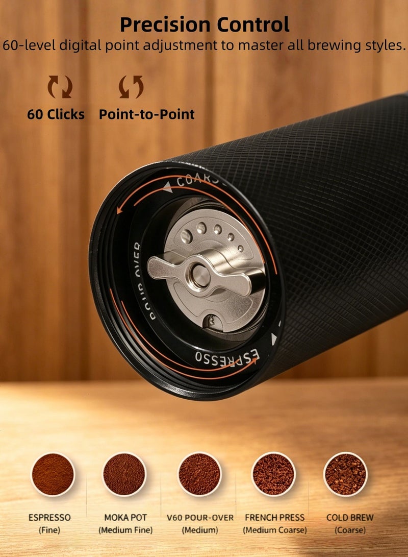 Professional Manual Coffee Grinder & Hand Grinder Coffee - Seven-Core 420 Stainless Steel Burrs Coffee Grinder Manual for Espresso, V60 & French Press - Dual Bearing with Walnut Handle - Black - Image 3