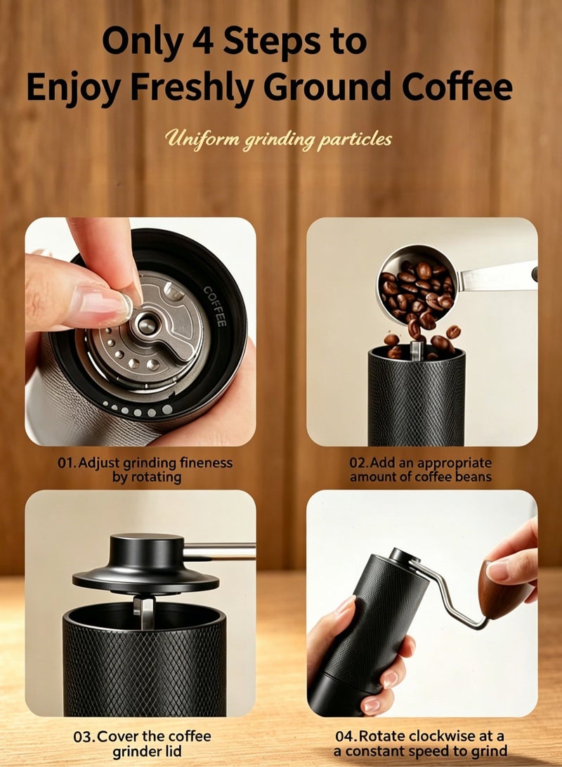 Professional Manual Coffee Grinder & Hand Grinder Coffee - Seven-Core 420 Stainless Steel Burrs Coffee Grinder Manual for Espresso, V60 & French Press - Dual Bearing with Walnut Handle - Black - Image 5