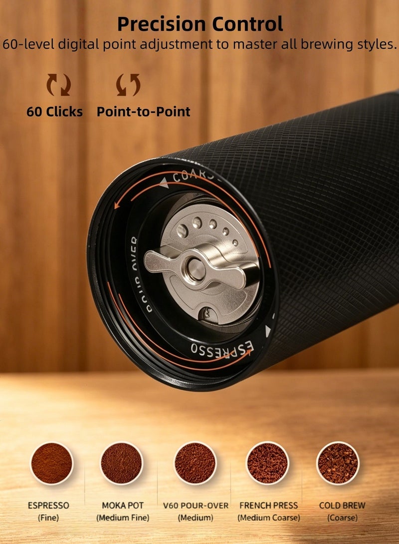 Professional Manual Coffee Grinder & Hand Grinder Coffee - Seven-Core 420 Stainless Steel Burrs Coffee Grinder Manual for Espresso, V60 & French Press - Dual Bearing with Walnut Handle - Black - Image 3
