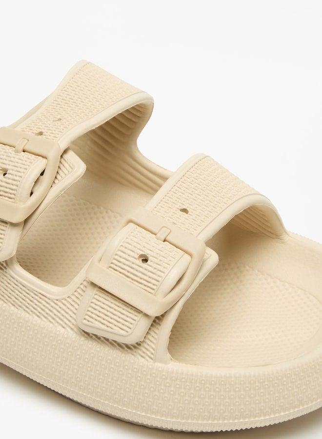 Flora Bella By Shoexpress Textured Slip-On Sandal with Buckle Detail - Image 5