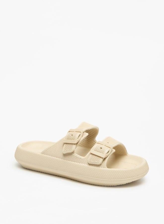 Flora Bella By Shoexpress Textured Slip-On Sandal with Buckle Detail - Image 1