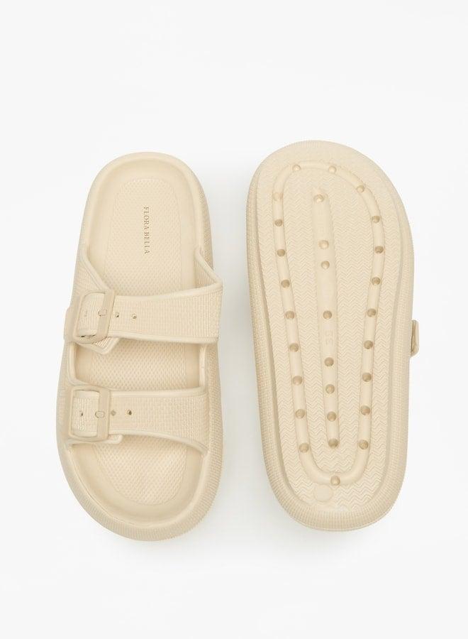 Flora Bella By Shoexpress Textured Slip-On Sandal with Buckle Detail - Image 4