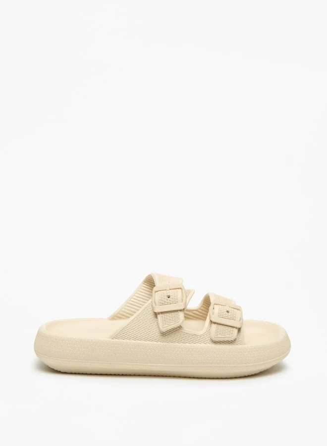 Flora Bella By Shoexpress Textured Slip-On Sandal with Buckle Detail