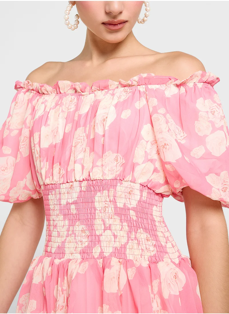 Ginger Off Shoulder Floral Tiered Maxi Dress